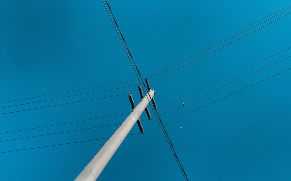 white electric post under blue sky during daytime