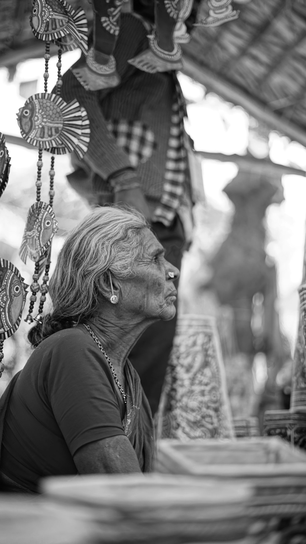 grayscale photo of woman in black shirt