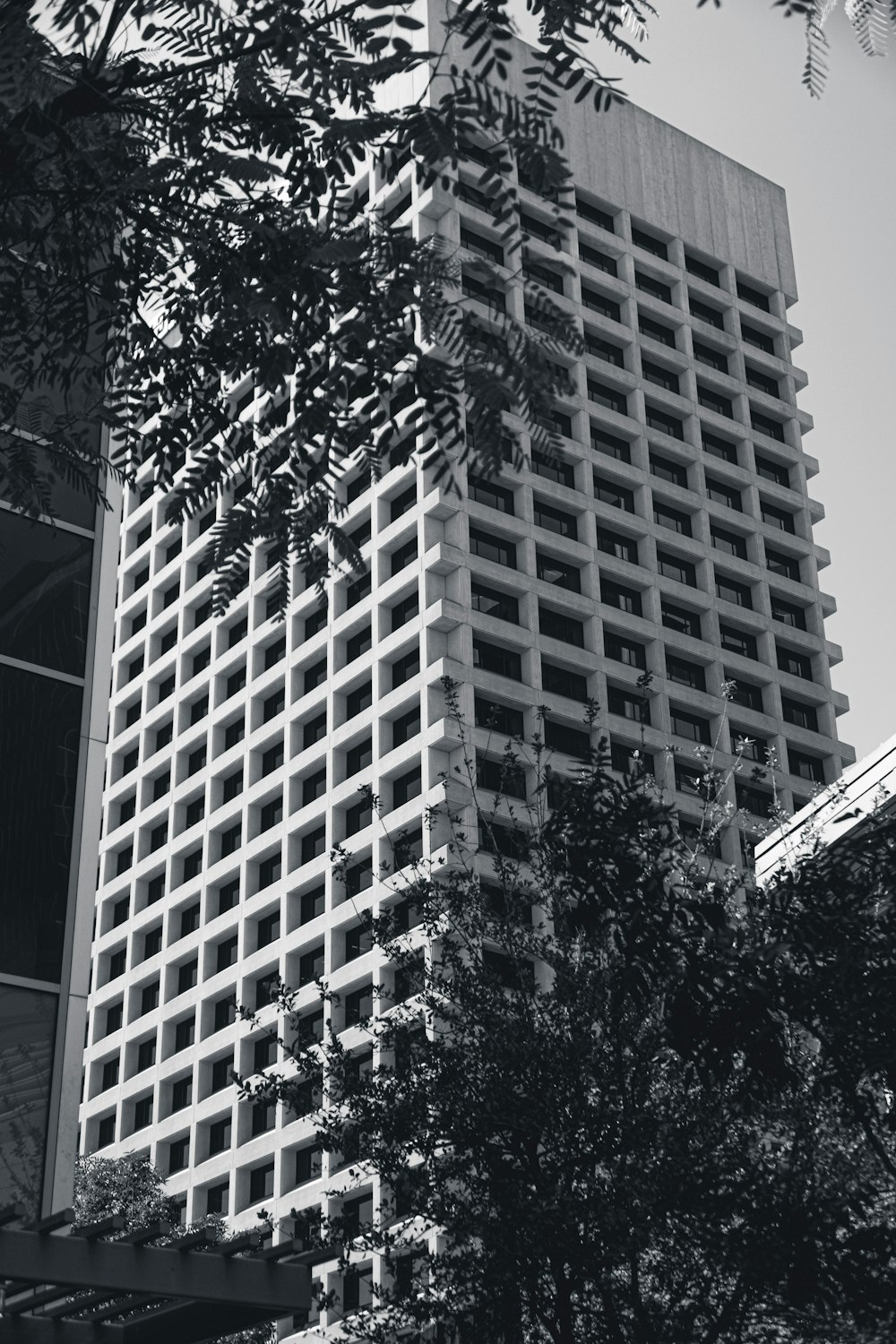 grayscale photo of high rise building