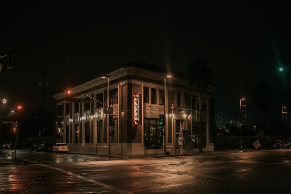 white and brown concrete building during night time