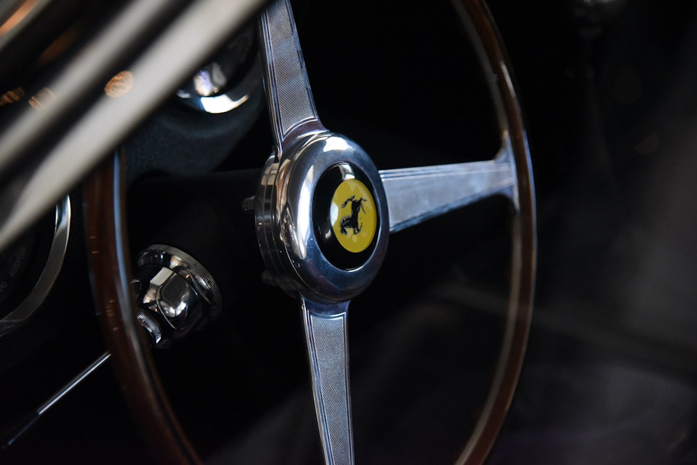 black and silver steering wheel