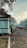 A person stands on a platform near a railway track, surrounded by lush greenery and trees. The building next to them has a ladder leaning against it, and the ground is paved with stones. The atmosphere is misty with a bluish tint, suggesting an early morning setting.