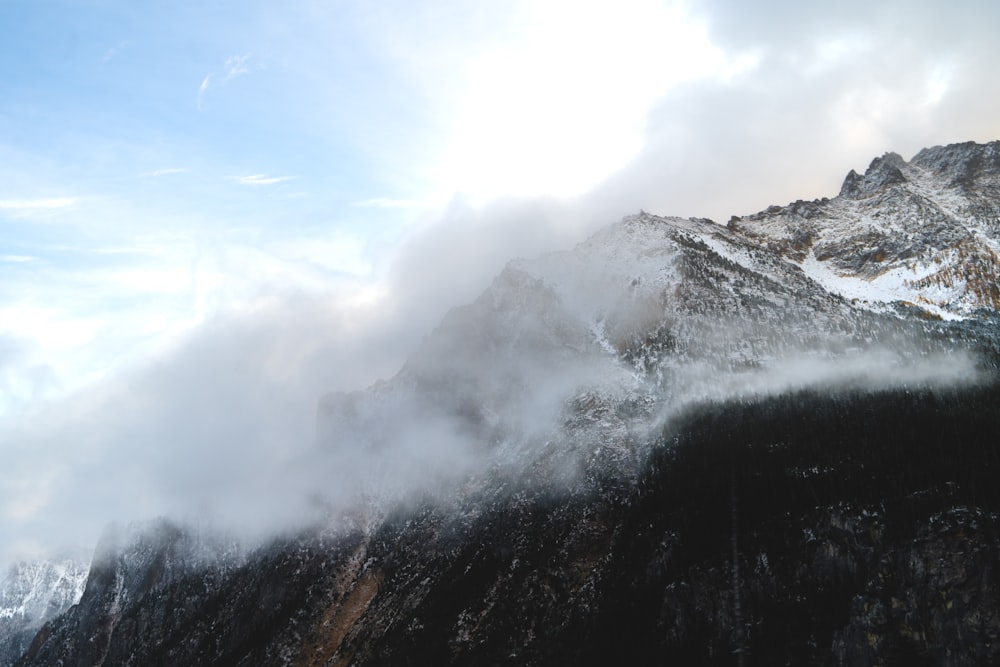 snow covered mountain under cloudy sky during daytime