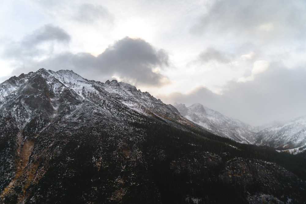 snow covered mountain under cloudy sky during daytime