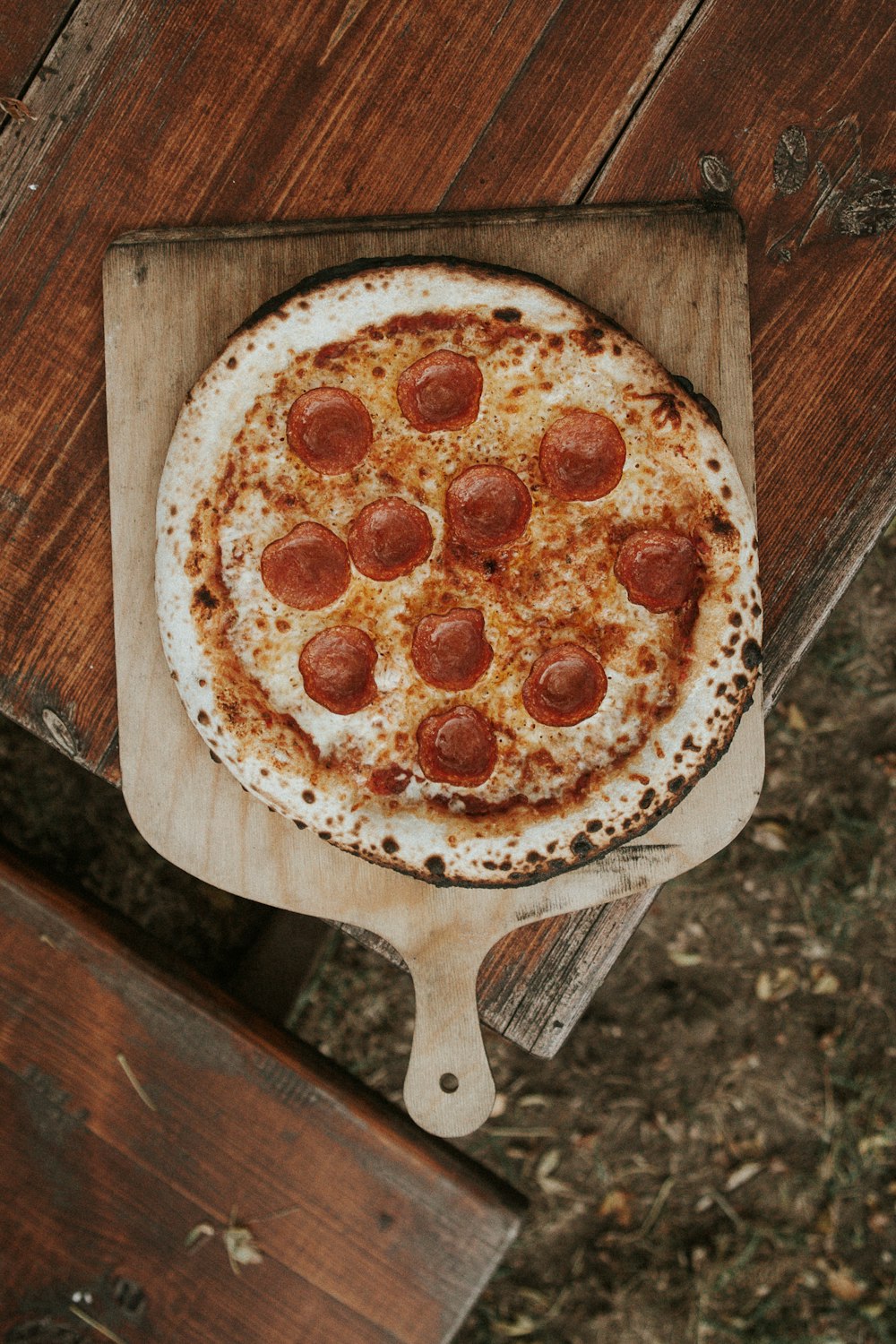 pizza on brown wooden table