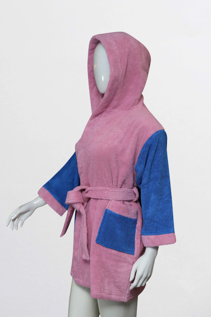 Terry hooded bathrobe folded