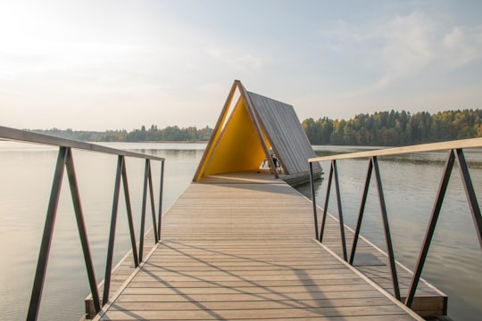 brown wooden dock on body of water during daytime in Tuusulanjärvi Finland