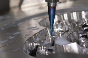 High-resolution image of milling carbide inserts with metallic blue coatings reflecting light.