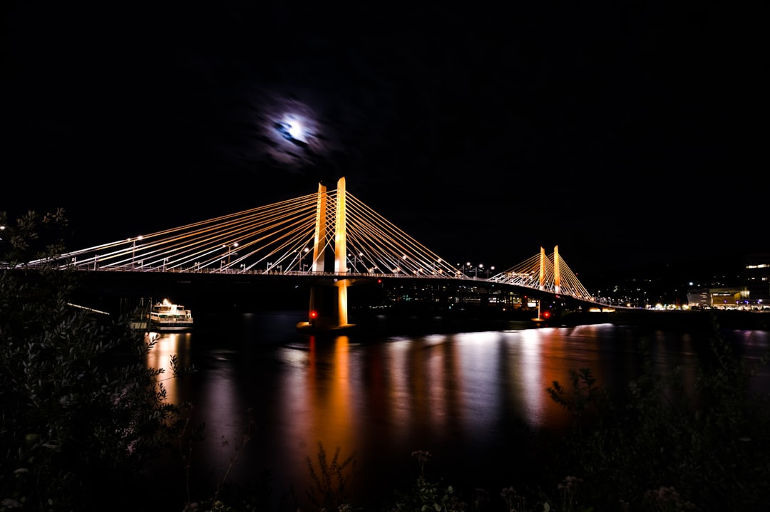 lighted bridge during night time