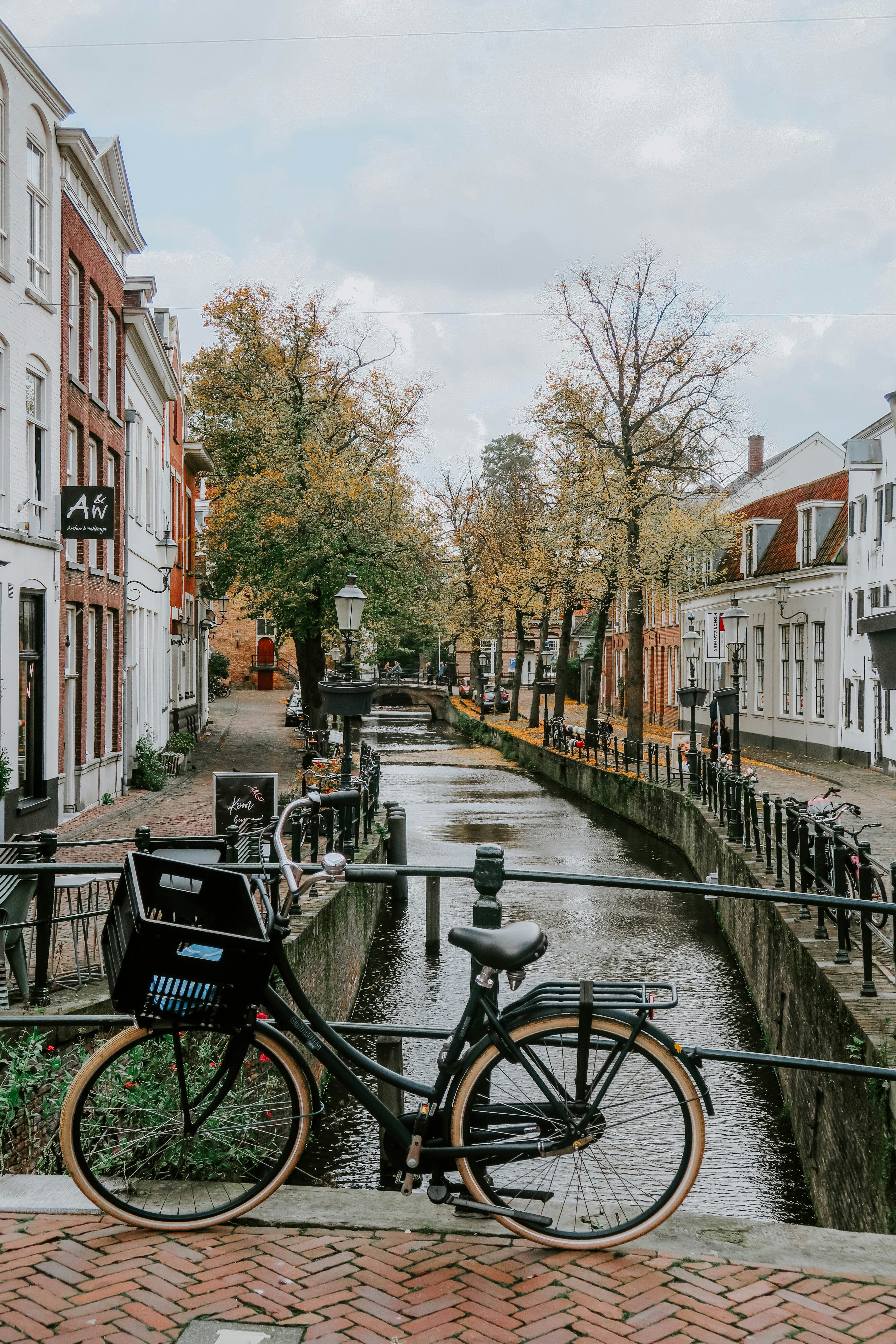 Charming canal-side buildings in historic Amersfoort city center