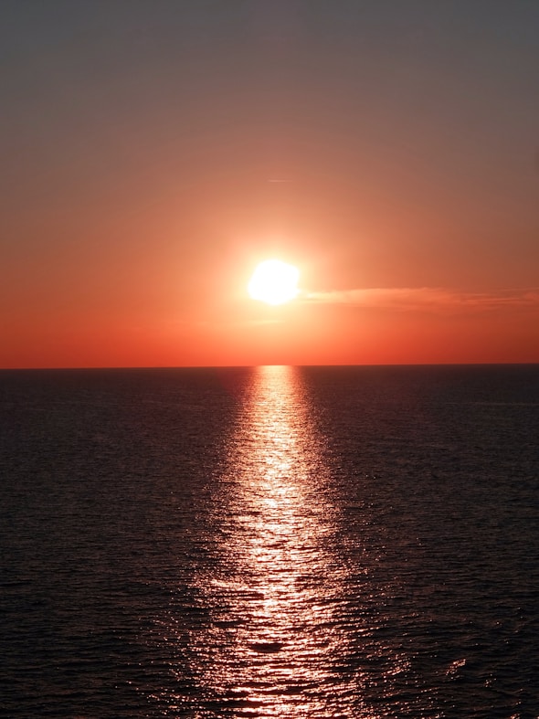 body of water during sunset