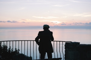 silhouette of man standing near railings during daytime