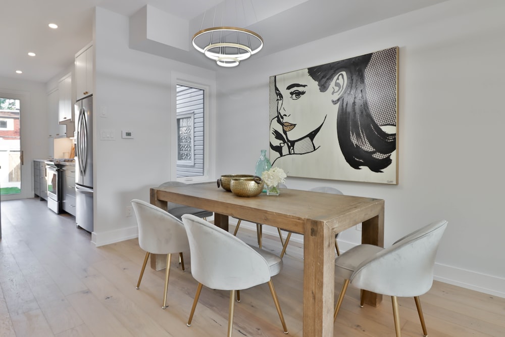 brown wooden table with chairs