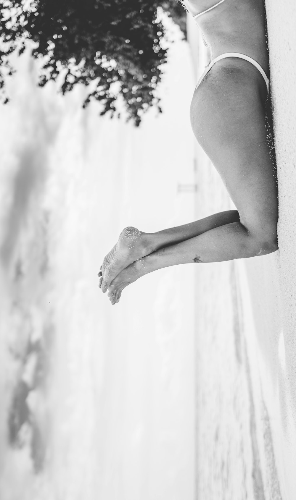 grayscale photo of woman in white lace panty