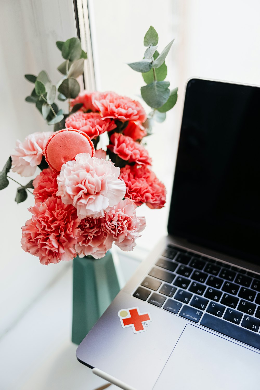 pink flowers on macbook pro