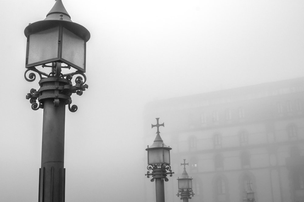 grayscale photo of street lamp