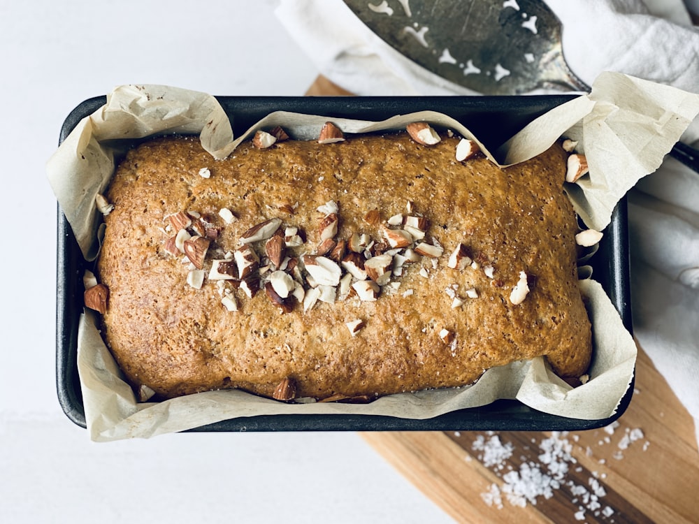 brown bread on white paper