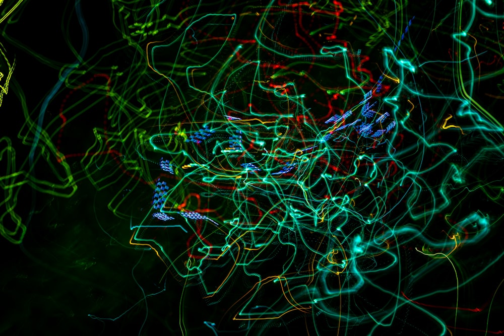 green and blue light streaks