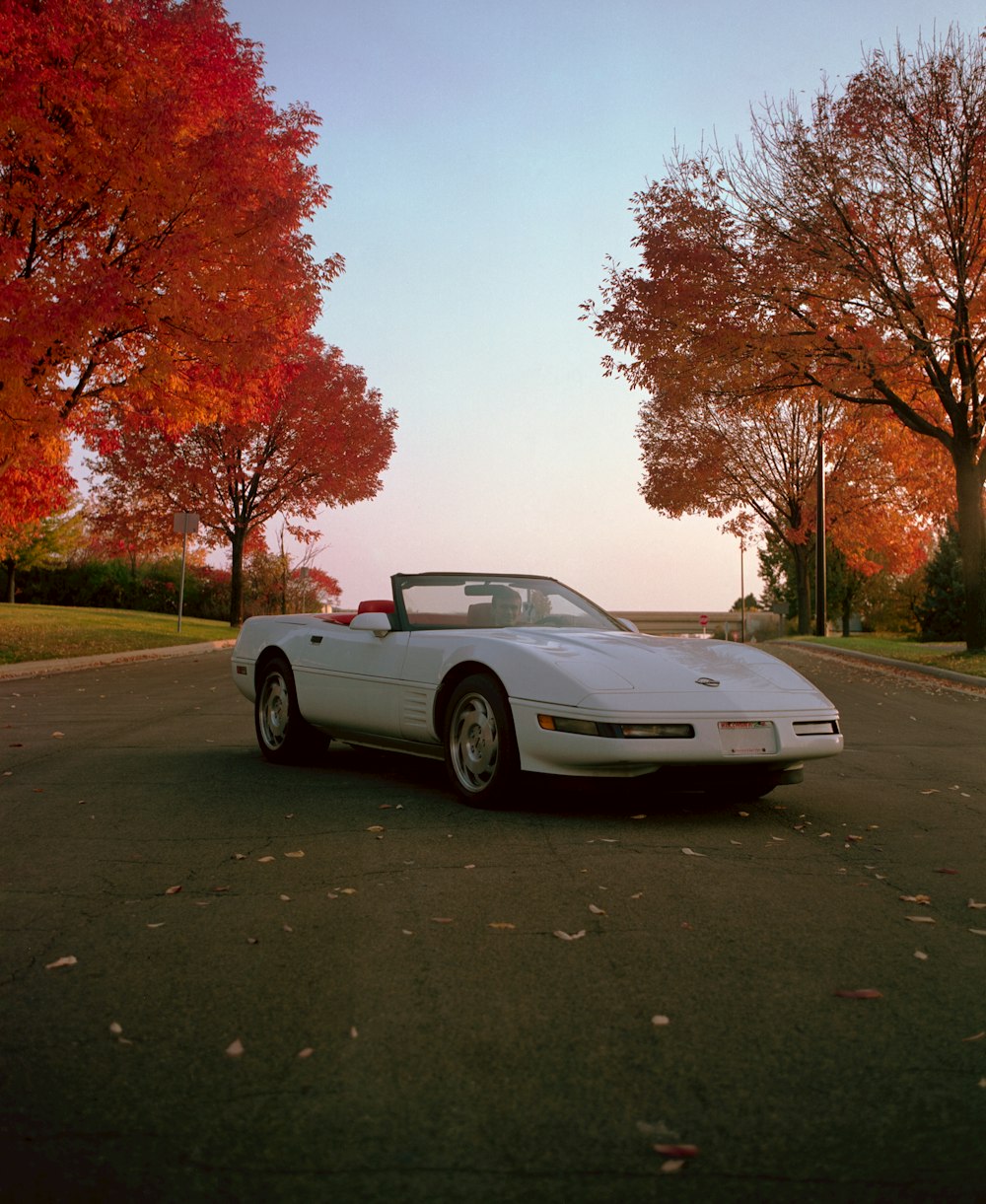 white convertible car parked on gray asphalt road during daytime