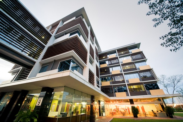 A modern office building showcasing innovative architectural design and sustainable materials.