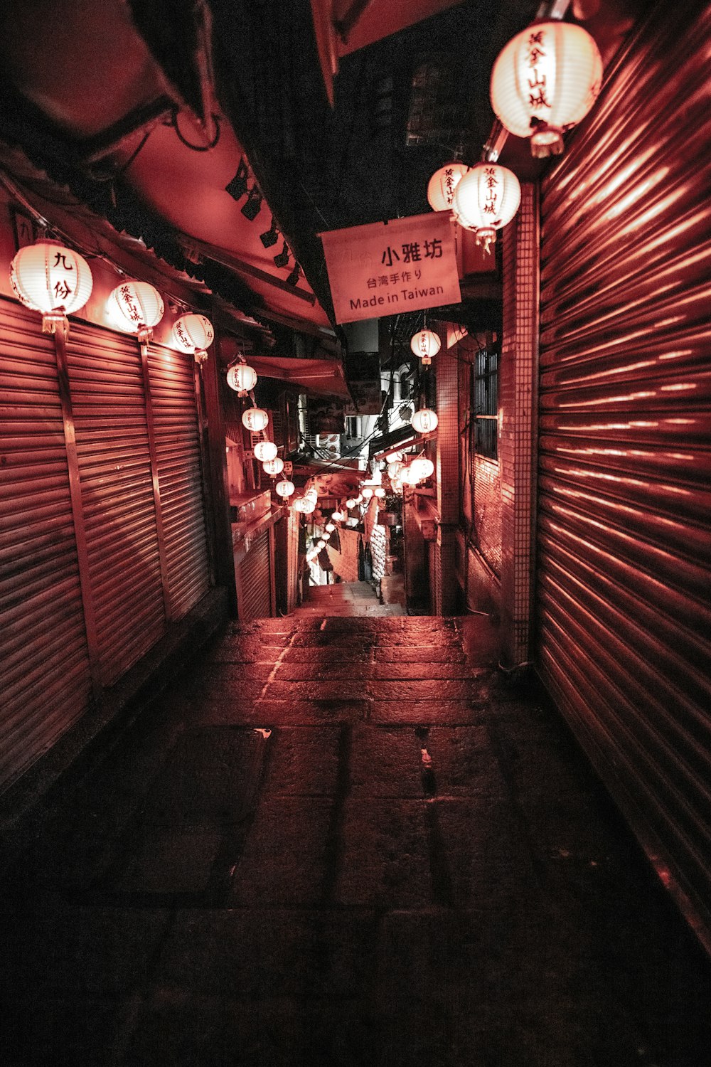 red and white lighted ceiling lamps