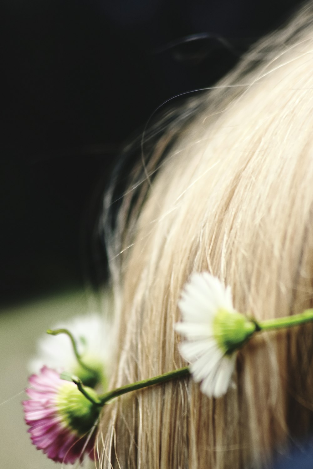 woman with blonde hair with green hair tie