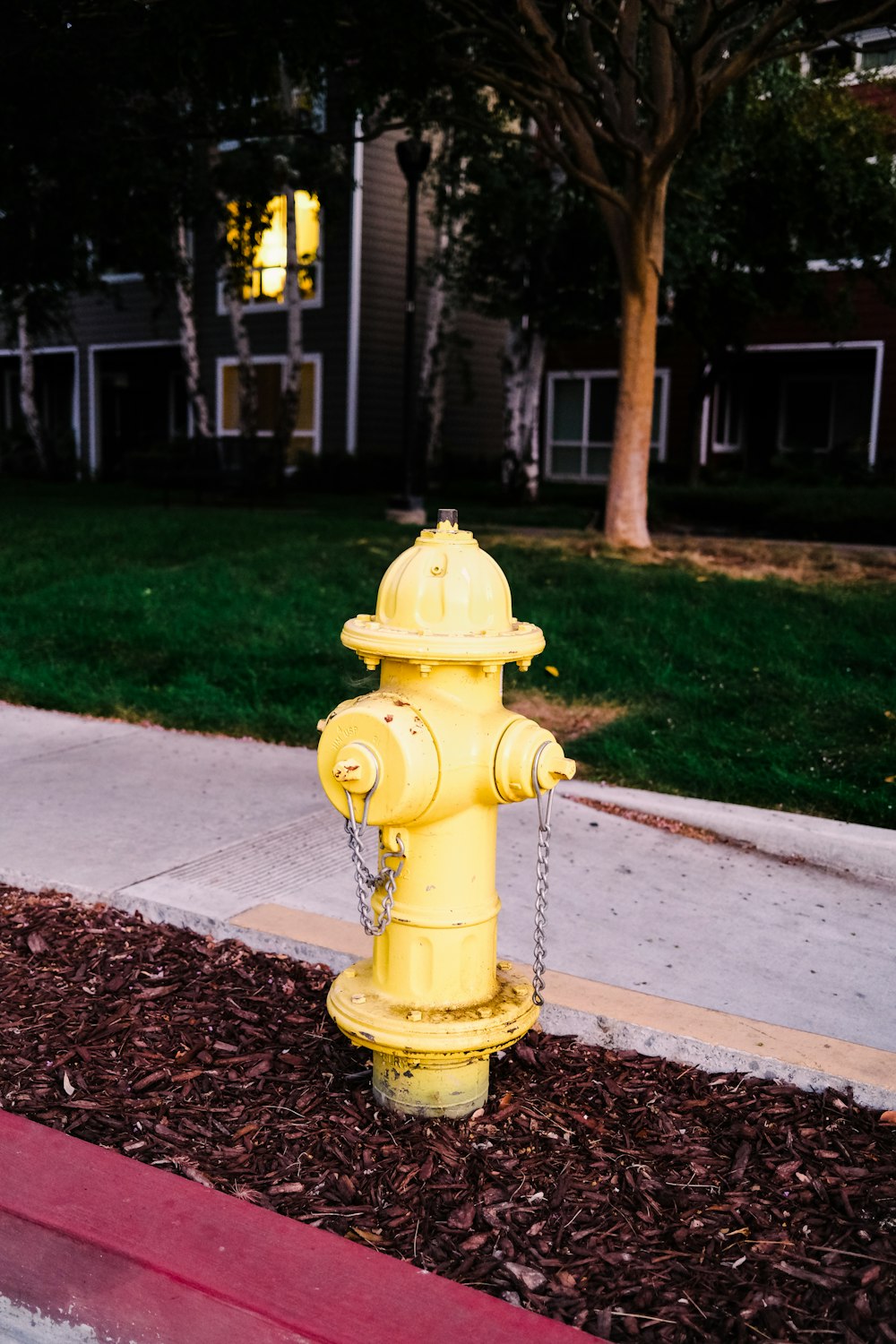 a yellow fire hydrant sitting on the side of a road