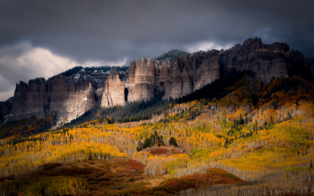 brown and green grass field near brown rocky mountain under white clouds during daytime