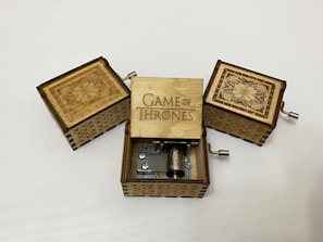 A custom commemorative music box featuring a personalized engraving and elegant design.