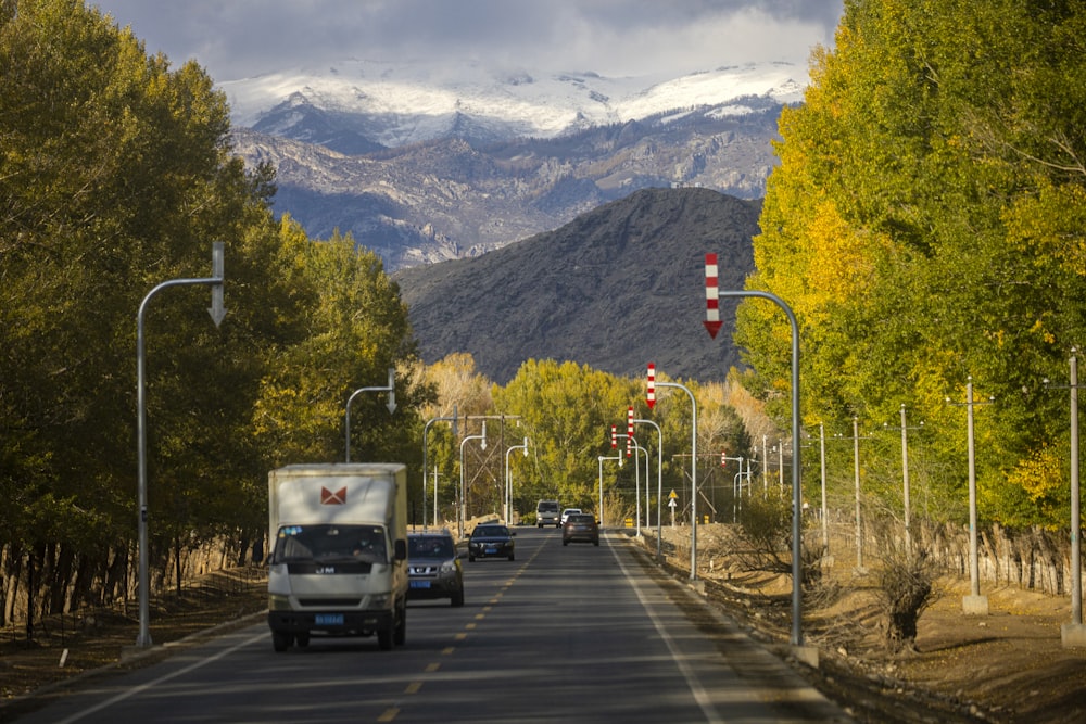 cars on road near trees and mountains during daytime