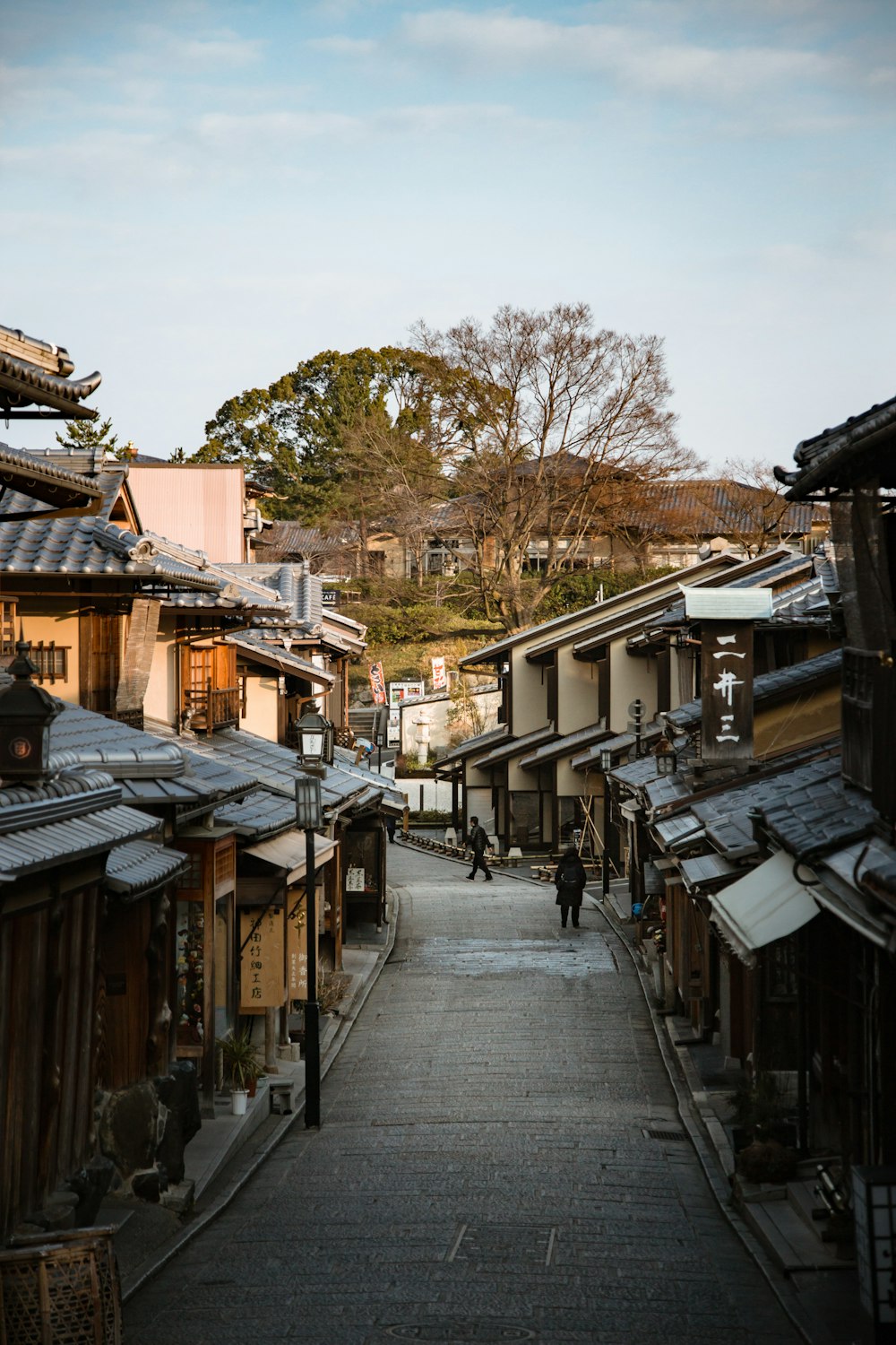 brown wooden houses near brown trees under white clouds during daytime