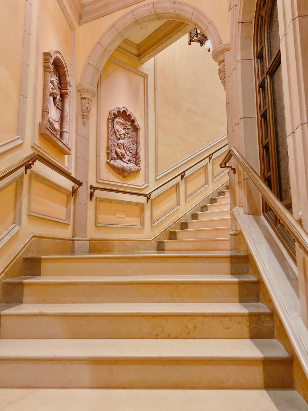 white and brown concrete staircase