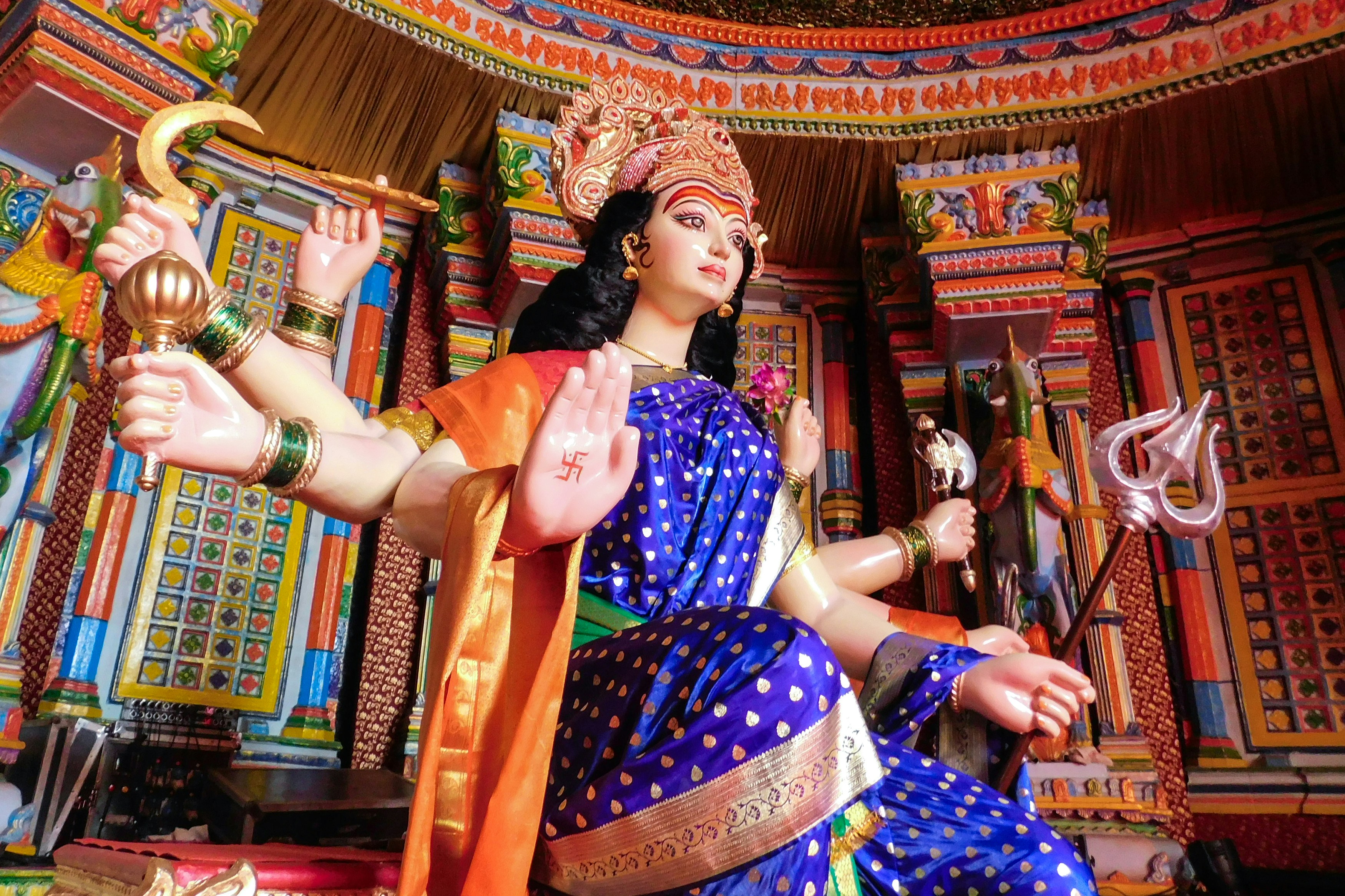 A Durga Devi temple in Mumbai, India during the festival of Navratri in 2018