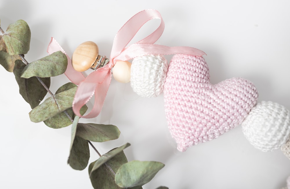 pink and white crochet heart ornament