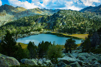 green trees near lake under blue sky during daytime Andorra