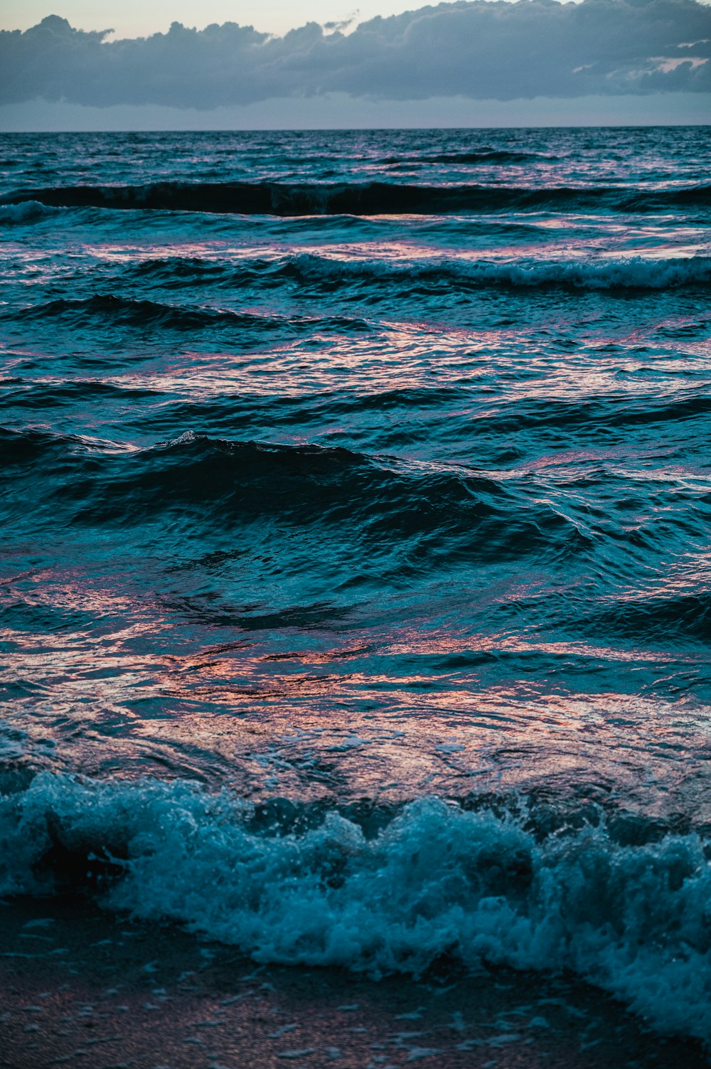 昼間の青い海の波