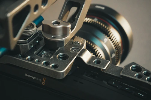 Close-up of a camera rig set up for a creative shoot.