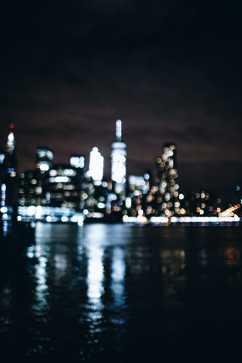 city skyline during night time