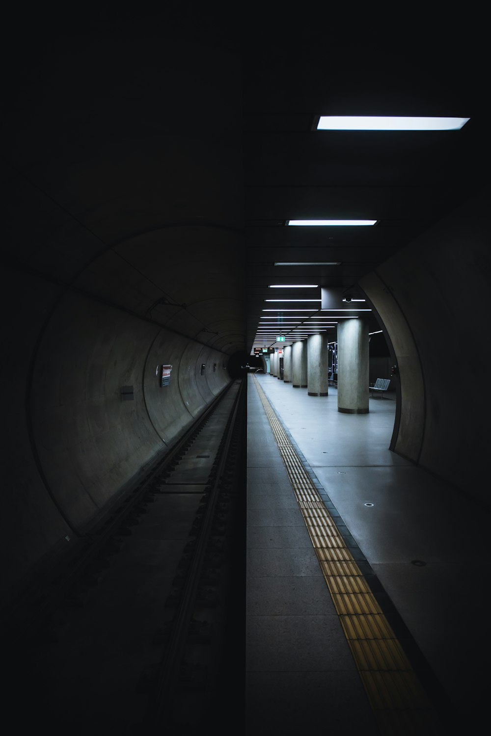 train station with yellow lights