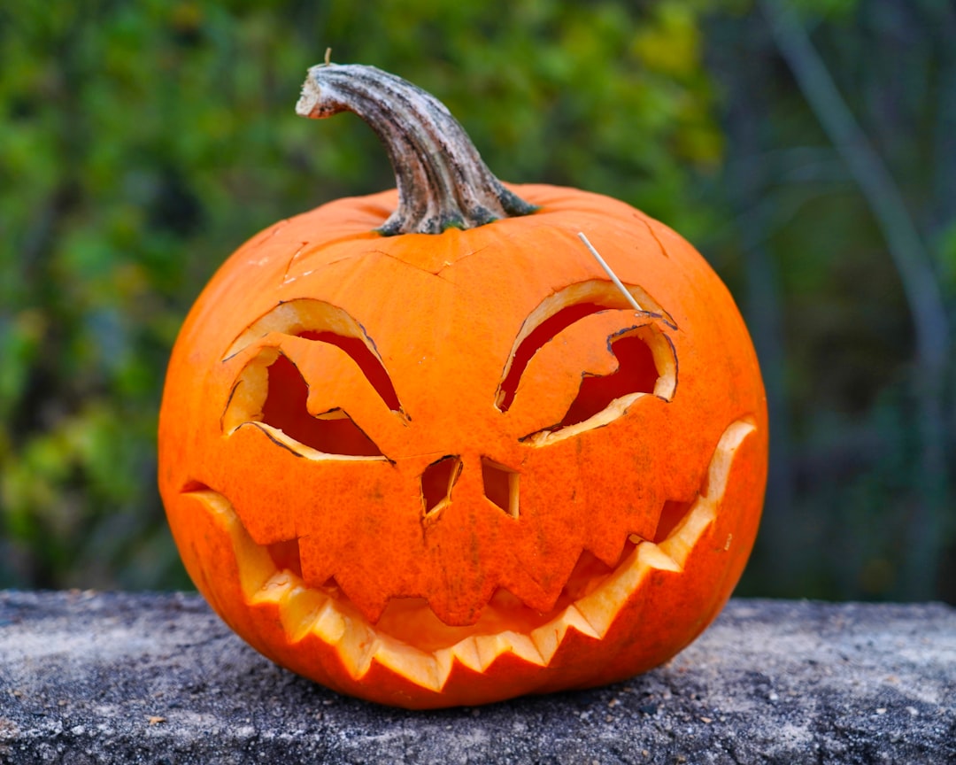 jack o lantern on gray concrete floor