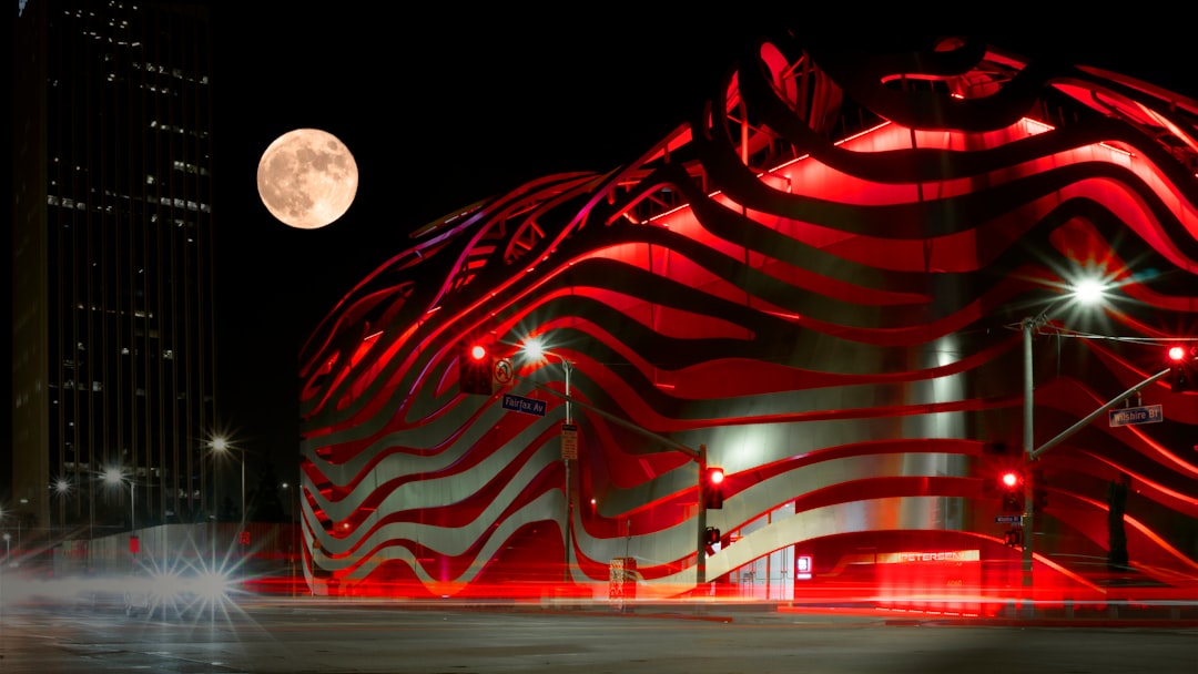 red and white striped lighted building