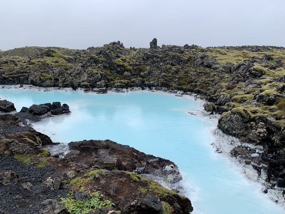 grüner grasbedeckter Berg neben blauem Meer unter weißem Himmel tagsüber