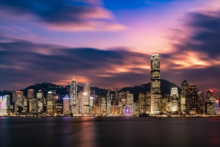 city skyline during night time