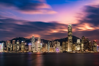 city skyline during night time