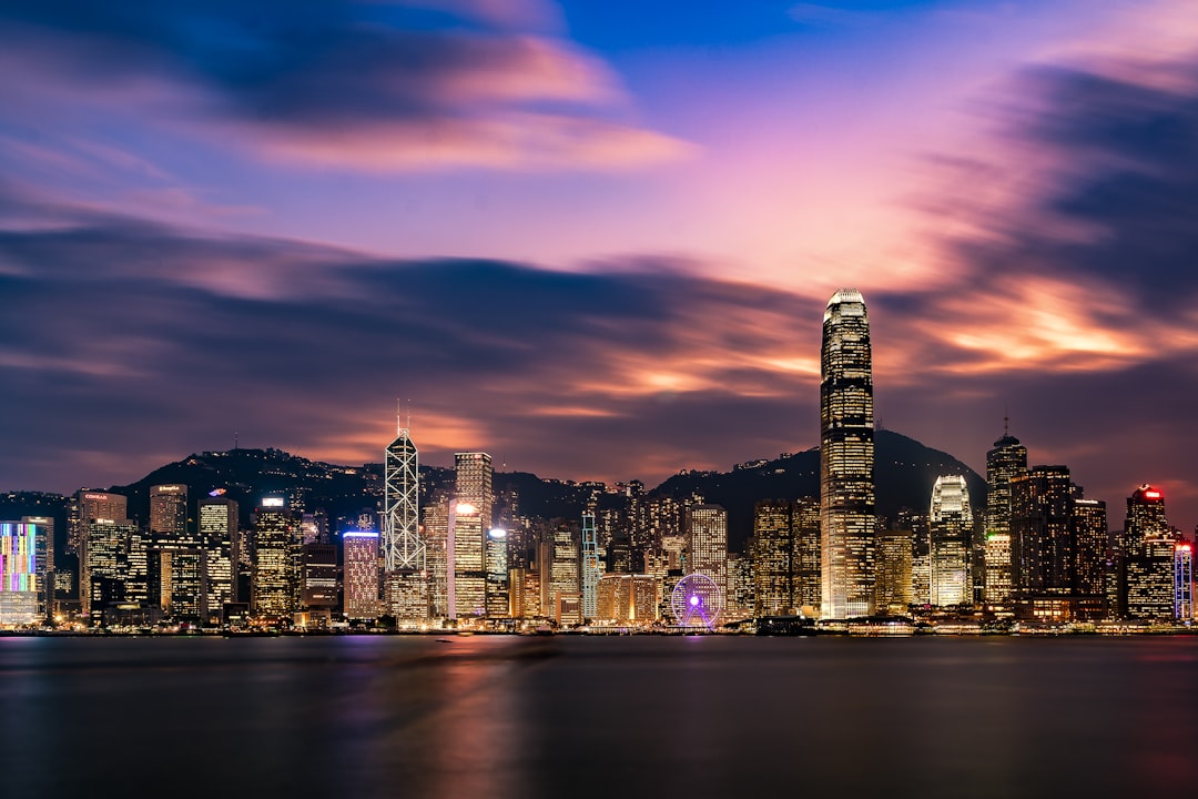 city skyline during night time