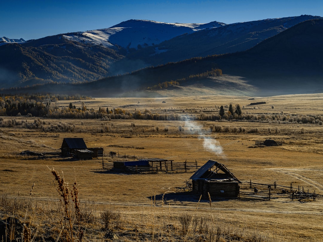 brown wooden house on brown grass field near mountain during daytime