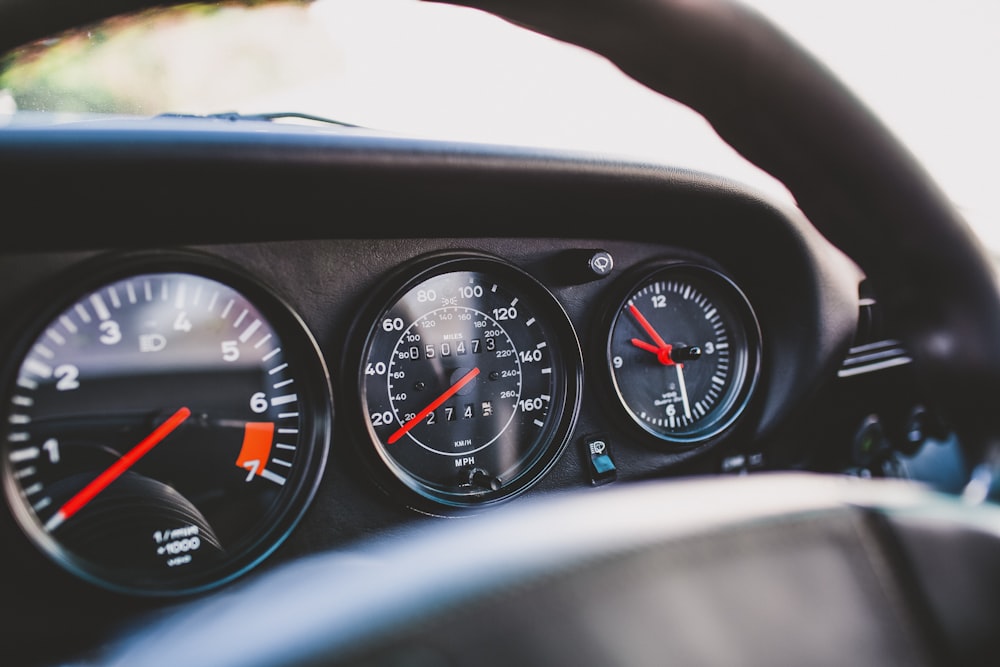 black and white car instrument panel cluster