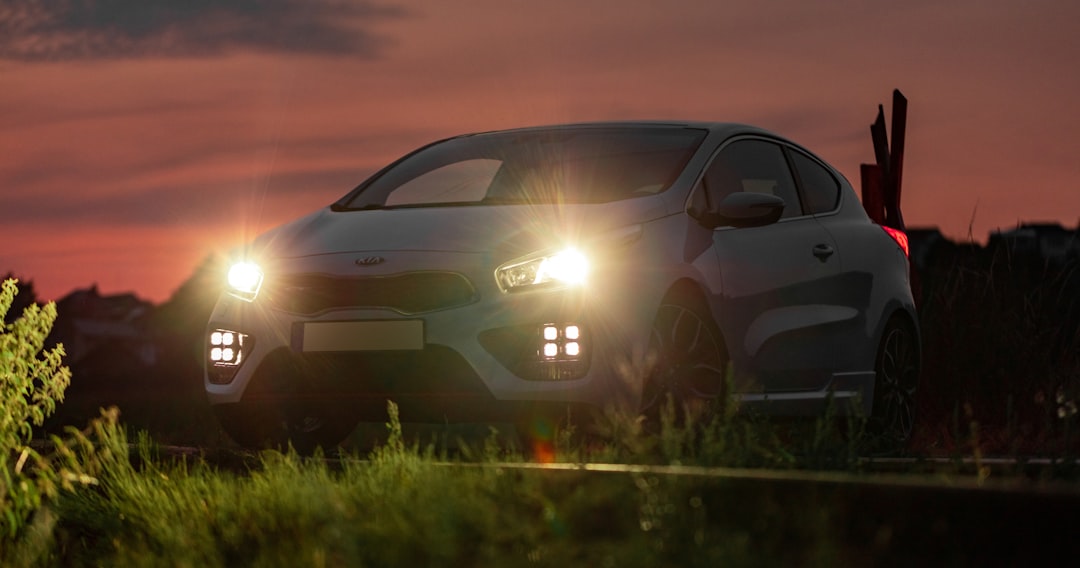 black car on green grass field during sunset