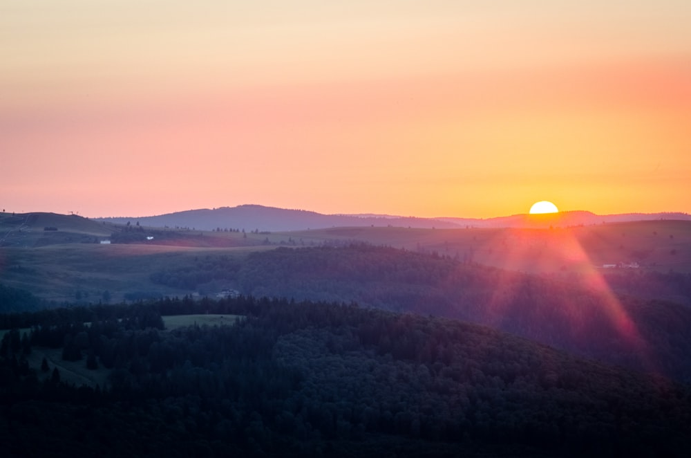 alberi verdi sulla montagna durante il tramonto