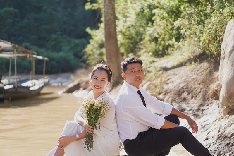 Couple in matching white shirts